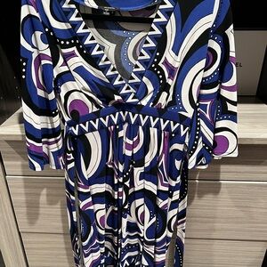 XOXO Women's Top with Blue and Purple Geometric Design